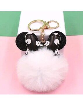 Disney Pom Bag Charm Keychain Minnie Mouse Ears Purse Stylish Glam Trendy Cute